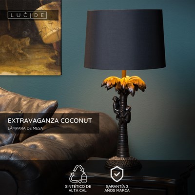Lucide EXTRAVAGANZA COCONUT - Lámpara de mesa - Ø 30,5 cm - 1xE27 - Negro